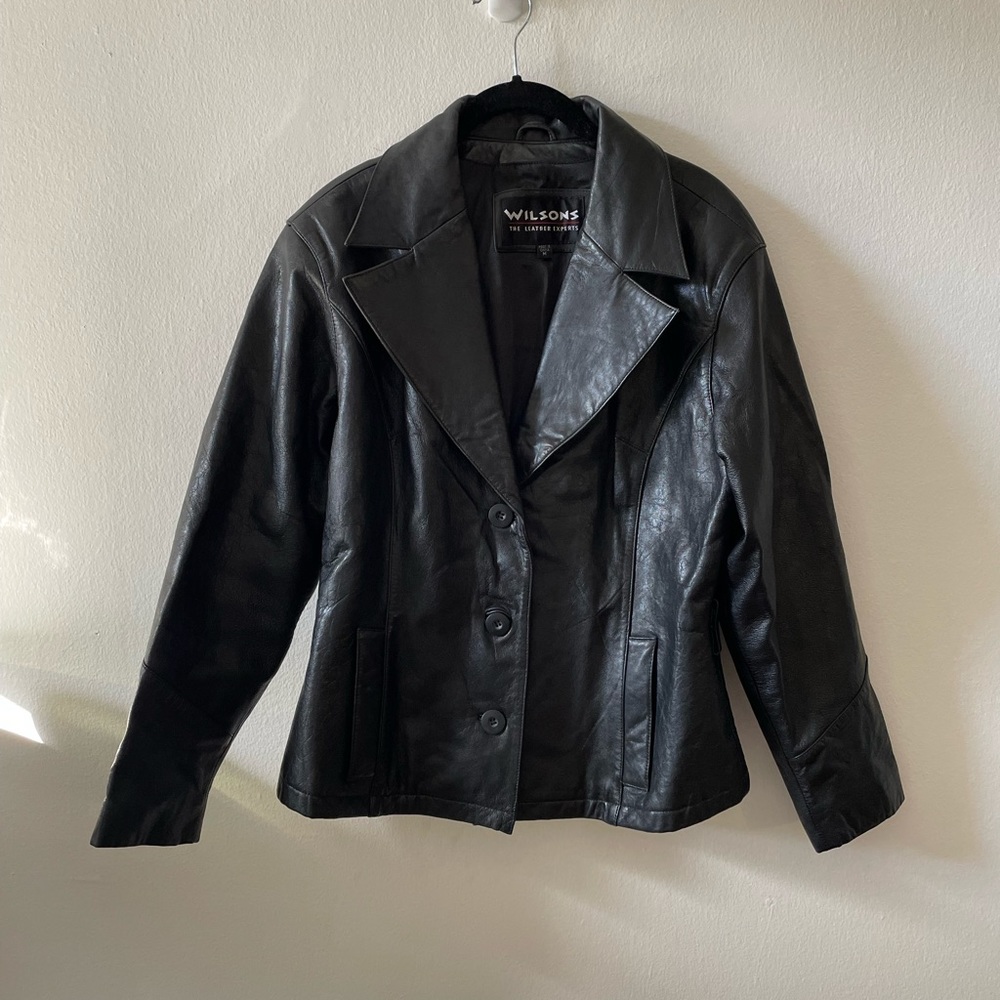 Vintage 90s Black Leather Blazer Jacket.
